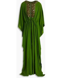 Andrew Gn Gathered Bead-embellished Silk-crepe Gown - Green
