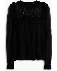 Andrew Gn - Pleated Corded Lace-paneled Silk-blend Top - Lyst
