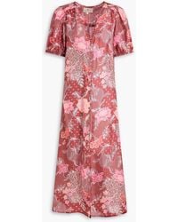 HANNAH - Olivia Floral-print Silk-satin Midi Dress - Lyst