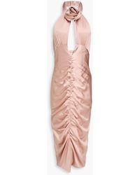 Alessandra Rich - Cutout Ruched Silk-Blend Satin Midi Dress - Lyst