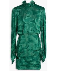 Saloni - Rina B Ruffled Satin-Jacquard Mini Dress - Lyst