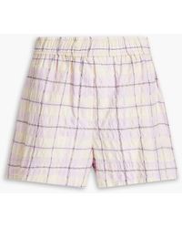 Ganni - Checked Organic Cotton-blend Seersucker Shorts - Lyst