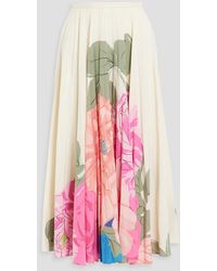 Valentino Garavani - Pleated Floral-print Silk-crepe Midi Skirt - Lyst