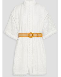 Zimmermann - Belted Broderie Anglaise Mini Dress - Lyst