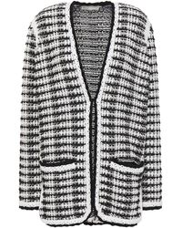 Maje Two-tone Crochet-knit Cotton-blend Cardigan Black