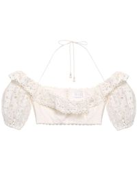 Zimmermann - Off-the-shoulder Cropped Broderie Anglaise Cotton Top - Lyst