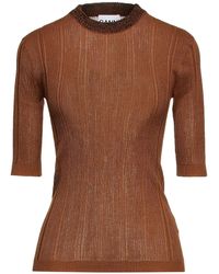 Ganni Ribbed Cotton-blend Top - Brown