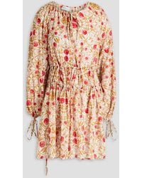 Rebecca Vallance - Catania Gathered Printed Cotton Mini Dress - Lyst