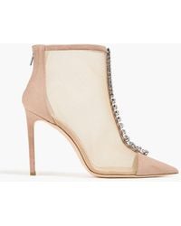Jimmy Choo - Bing 100 Crystal-Embellished Mesh And Suede Ankle Boots - Lyst