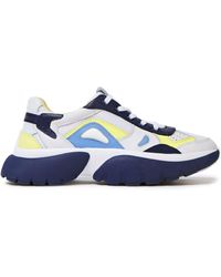 Maje Color-block Pebbled-leather And Mesh Trainers Navy - Blue