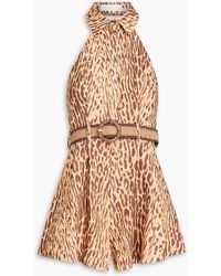 Zimmermann - Open-Back Belted Leopard-Print Linen Playsuit - Lyst