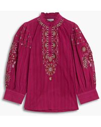 Antik Batik - Cami Ruffled Embroidered Cotton Blouse - Lyst