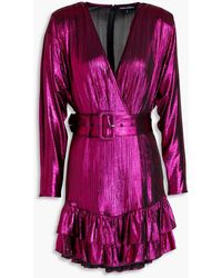 retroféte - Maureen Wrap-effect Metallic Jersey Mini Dress - Lyst