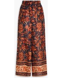 Zimmermann - Hose mit weitem bein aus seide mit floralem print - Lyst