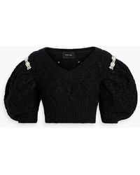 Simone Rocha - Cropped Embellished Cable-knit Alpaca-blend Sweater - Lyst