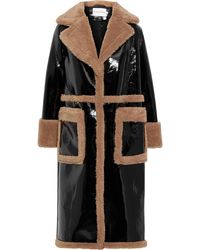 Stand Studio - Aubrey Faux Shearling-trimmed Faux Patent-leather Coat - Lyst