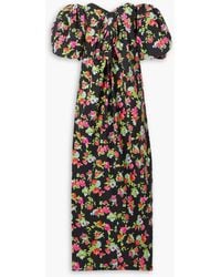 Caroline Constas - Reyna schulterfreies maxikleid aus popeline aus einer baumwollmischung mit blumenprint und schleife - Lyst