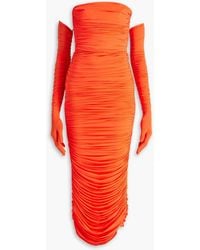 Alex Perry - Strapless Ruched Neon Stretch-jersey Midi Dress - Lyst