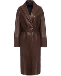 Brunello Cucinelli Belted Leather Coat Dark Brown