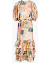 Zimmermann - Ruffled Printed Linen Midi Dress - Lyst