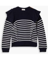 RED Valentino - Maglia Button-embellished Ruffled Striped Knitted Sweater - Lyst