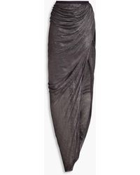 Rick Owens - Wrap-effect Ruched Metallic Knitted Maxi Skirt - Lyst