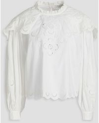 Sandro - Broderie Anglaise-trimmed Cotton-poplin Blouse - Lyst