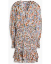 Veronica Beard - Saera Shirred Floral-print Silk-chiffon Mini Dress - Lyst