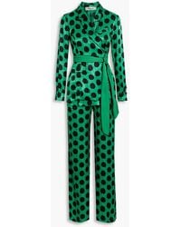 Diane von Furstenberg - Clyde jumpsuit aus glänzendem jacquard mit weitem bein, polka-dots und wickeleffekt - Lyst