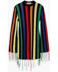MSGM - Fringed Striped Crochet Cotton Sweater - Lyst