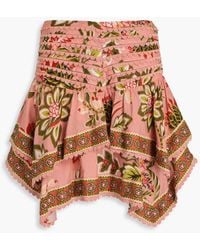 FARM Rio - Tiered Floral-print Cotton Mini Skirt - Lyst