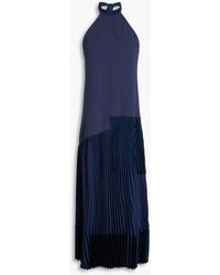 Jonathan Simkhai - Hazel Pleated Satin And Crepe Halterneck Midi Dress - Lyst