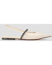 Brunello Cucinelli - Bead-Embellished Leather Slingback Mary Jane Flats - Lyst