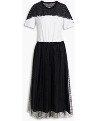 RED Valentino - Point D'esprit, Lace And Cotton-jersey Midi Dress - Lyst