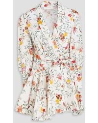 Zimmermann - Pleated Floral-print Linen Mini Wrap Dress - Lyst
