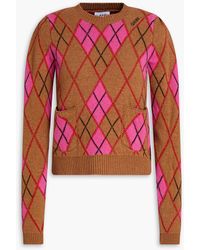 Ganni - Argyle Jacquard-knit Wool-blend Sweater - Lyst
