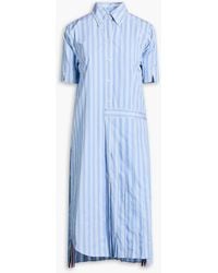 Thom Browne - Pleated Striped Cotton-Poplin Midi Shirt Dress - Lyst