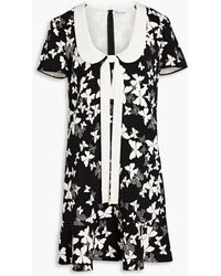 RED Valentino - Bow-embellished Printed Stretch-crepe Mini Dress - Lyst