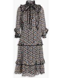 Mikael Aghal - Kleid aus jacquard mit blumenprint und rüschen - Lyst
