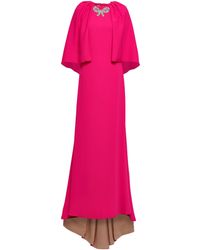Reem Acra Cape-effect Embellished Crepe Gown Fuchsia - Pink