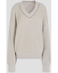 Brunello Cucinelli - Bead-Embellished Ribbed Cotton Sweater - Lyst