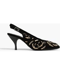 Tory Burch - Crystal-embellished Suede Slingback Pumps - Lyst