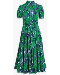 Diane von Furstenberg - Queena Tiered Floral-print Cotton-blend Poplin Midi Shirt Dress - Lyst