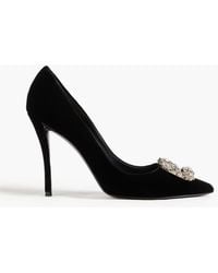 Roger Vivier - Flower Strass Embellished Velvet Pumps - Lyst