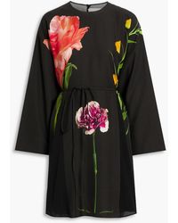 Valentino Garavani - Belted Floral-print Silk-crepe Mini Dress - Lyst