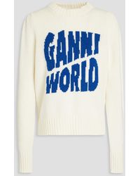 Ganni - Egret Intarsia-knit Sweater - Lyst