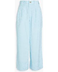 Ganni - Plissierte cropped hose mit weitem bein aus glänzendem jacquard - Lyst