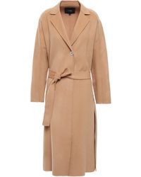 Maje Belted Wool-blend Felt Coat Light Brown