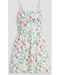 HVN - Lucy Ruched Floral-print Cotton-blend Poplin Mini Dress - Lyst