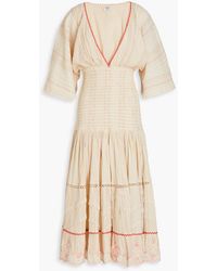 Hemant & Nandita - Suri Smocked Cotton-gauze Midi Dress - Lyst